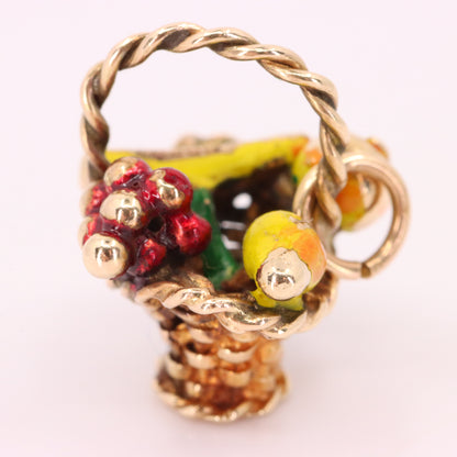 Vintage 9ct Hallmarked Gold Enamel Fruit Basket Charm Pendant Collectible Gift
