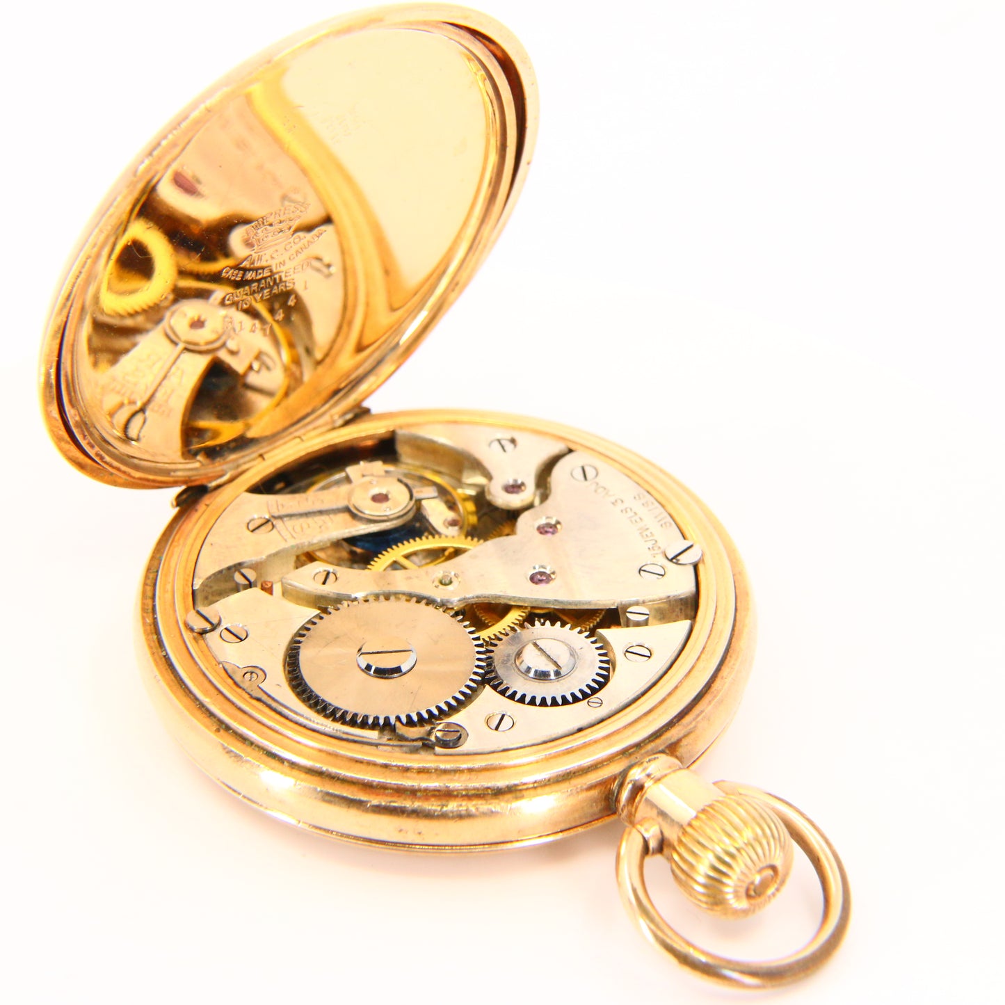 Antique Gold Plated Swiss Full Hunter Pocket Watch Keyless 50mm 15 Jewelled Boxed Running Gift