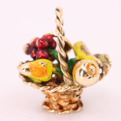 Vintage 9ct Hallmarked Gold Enamel Fruit Basket Charm Pendant Collectible Gift