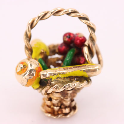 Vintage 9ct Hallmarked Gold Enamel Fruit Basket Charm Pendant Collectible Gift