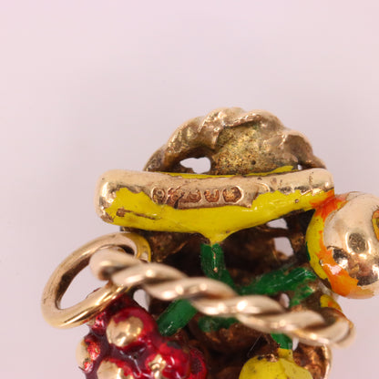 Vintage 9ct Hallmarked Gold Enamel Fruit Basket Charm Pendant Collectible Gift