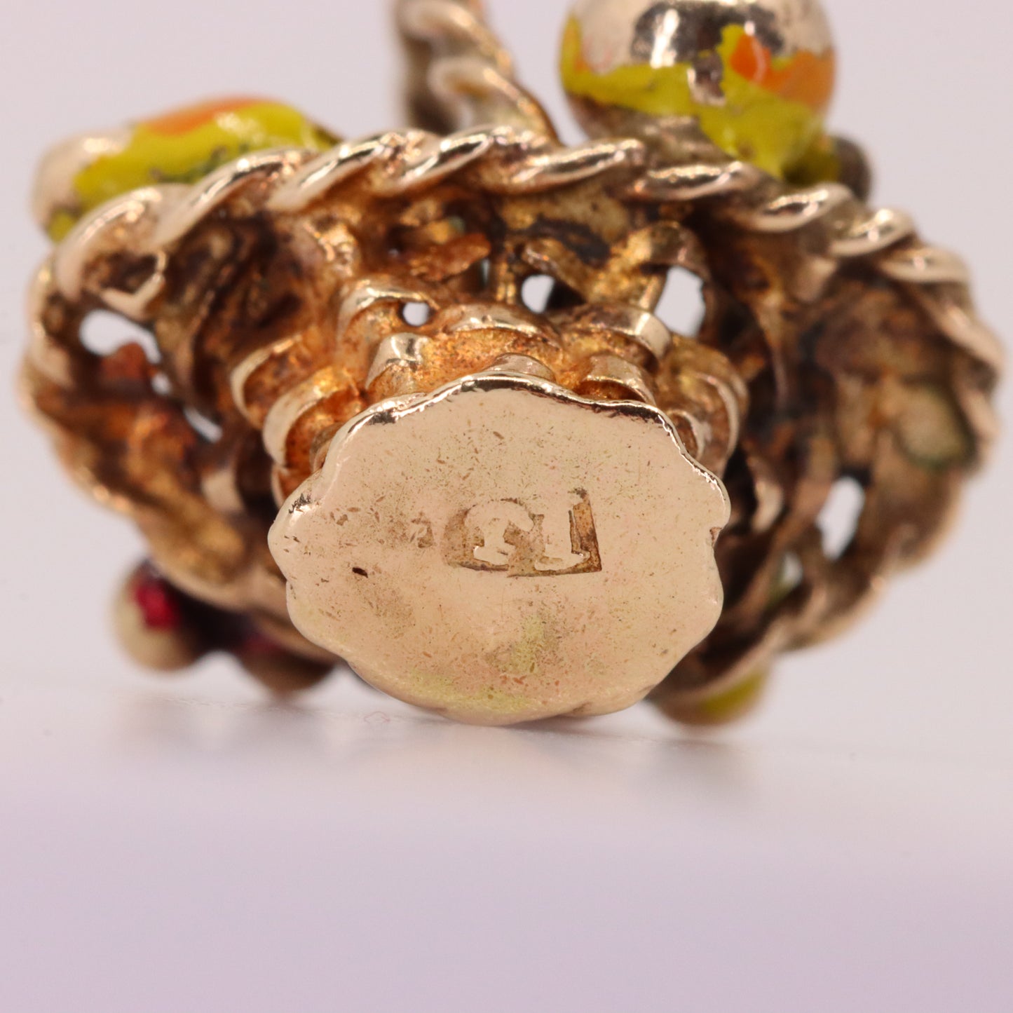 Vintage 9ct Hallmarked Gold Enamel Fruit Basket Charm Pendant Collectible Gift
