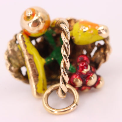 Vintage 9ct Hallmarked Gold Enamel Fruit Basket Charm Pendant Collectible Gift