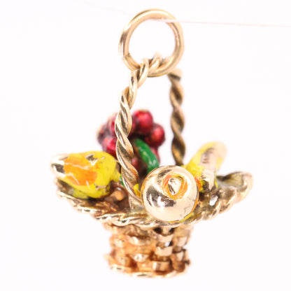 Vintage 9ct Hallmarked Gold Enamel Fruit Basket Charm Pendant Collectible Gift