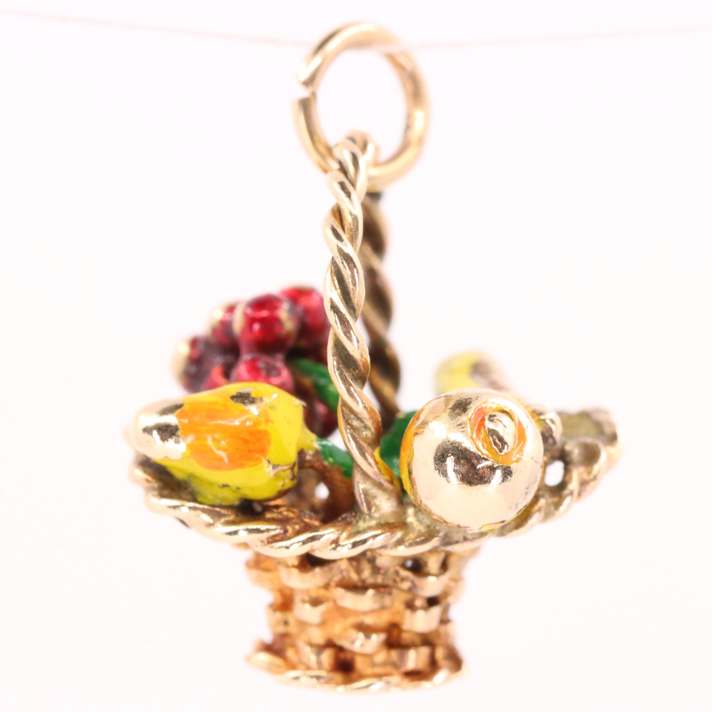 Vintage 9ct Hallmarked Gold Enamel Fruit Basket Charm Pendant Collectible Gift