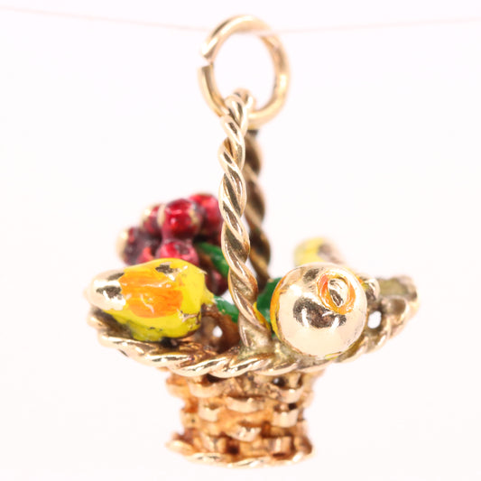 Vintage 9ct Hallmarked Gold Enamel Fruit Basket Charm Pendant Collectible Gift