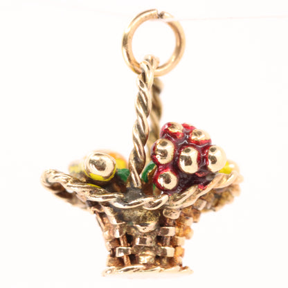 Vintage 9ct Hallmarked Gold Enamel Fruit Basket Charm Pendant Collectible Gift