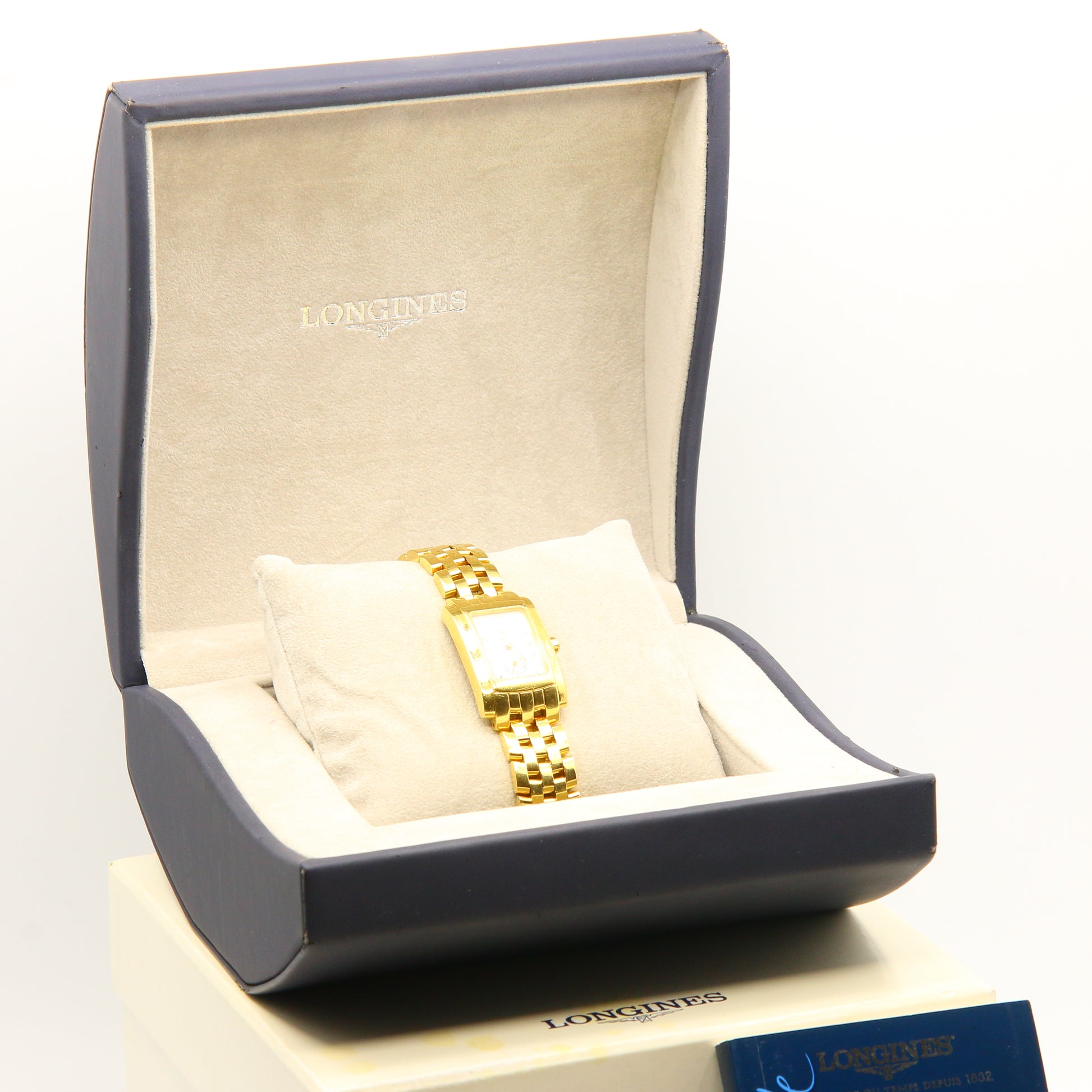 18ct gold longines dolcevita quartz 18 carat gold watch boxed - 8