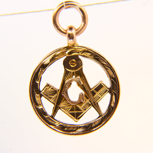 Vintage 9ct Masonic G Pendant Circle Hallmarked Yellow Gold Mason Fob Freemason