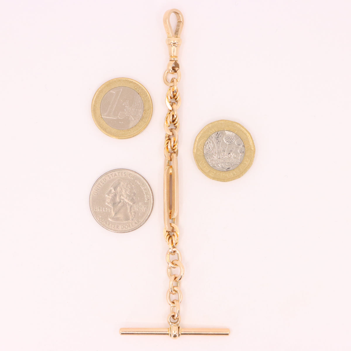 Antique 9ct Hallmarked Rose Gold 5 Inch Albert Chain Extension T Bar Watch Fob
