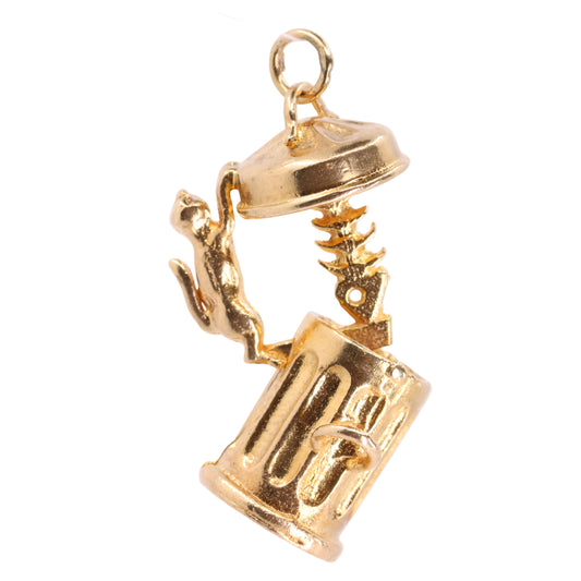 Vintage 9ct Hallmarked Gold Alley Cat Pendant Opening Bin Fish Animal Charm