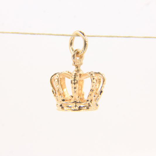 Vintage 9ct Yellow Gold Crown Charm Pendant Royal Symbol Lucky Jewellery Gift