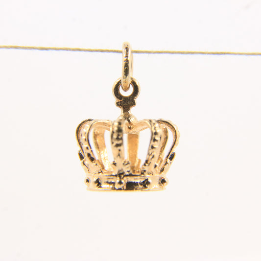Vintage 9ct Yellow Gold Crown Charm Pendant Royal Symbol Lucky Jewellery Gift