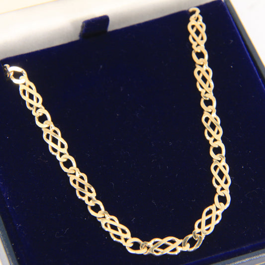 Vintage 9ct Hallmarked Yellow Gold Celtic Knot Chain Necklace 18 Inch Boxed