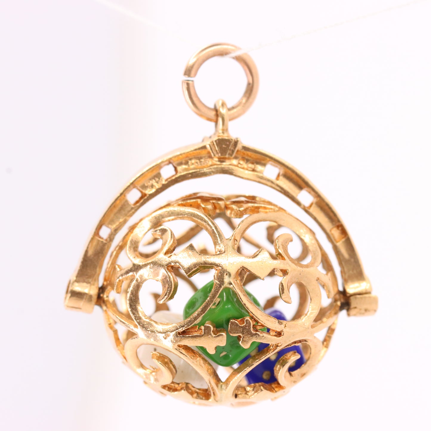 Vintage 9ct Hallmarked Gold Spinner Pendant Dice Cage Moving Luck Charm