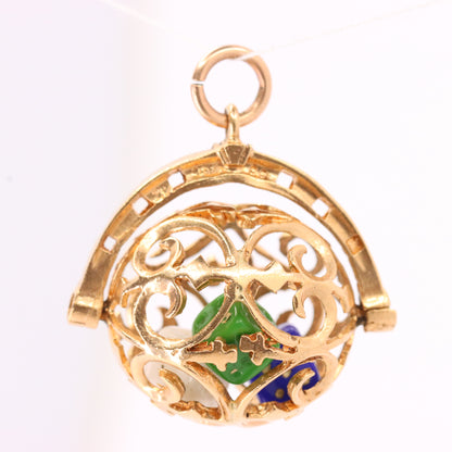 Vintage 9ct Hallmarked Gold Spinner Pendant Dice Cage Moving Luck Charm