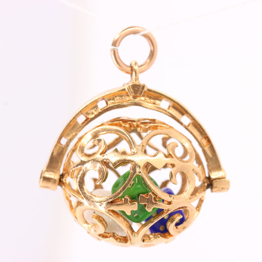 Vintage 9ct Hallmarked Gold Spinner Pendant Dice Cage Moving Luck Charm