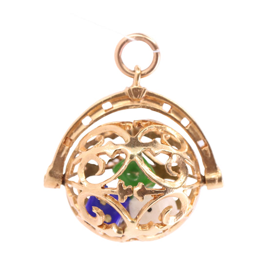 Vintage 9ct Hallmarked Gold Spinner Pendant Dice Cage Moving Luck Charm