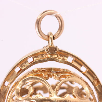 Vintage 9ct Hallmarked Gold Spinner Pendant Dice Cage Moving Luck Charm