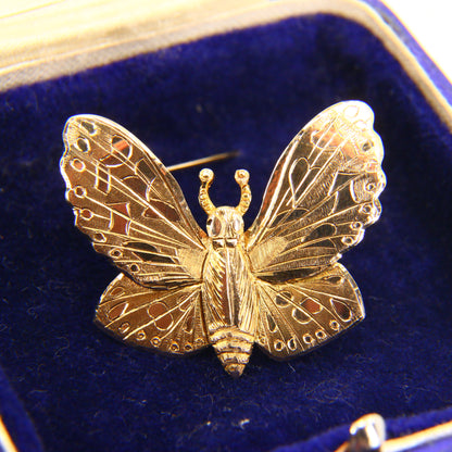 Vintage 9ct Butterfly Brooch Detailed 9 Carat Hallmarked Yellow Gold Boxed Gift