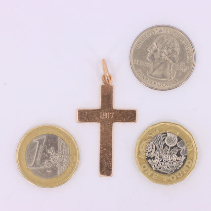 Antique 9ct Hallmarked 1917 Yellow Gold Cross Pendant Religious Charm