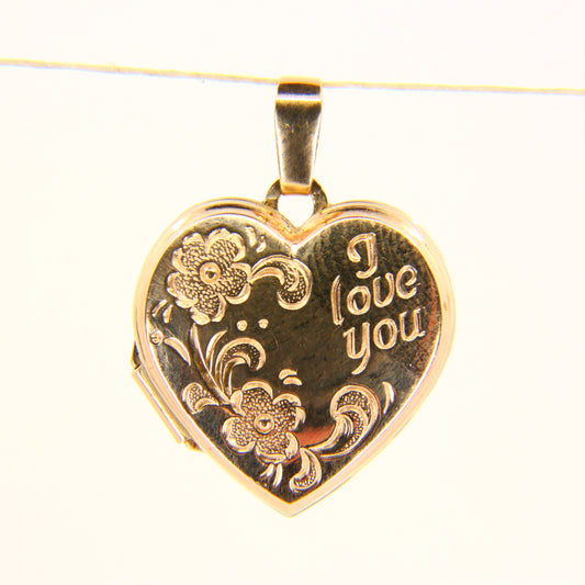 Vintage 9ct Gold 2 Photo "I Love You" Heart Locket Pendant Hallmarked Yellow Gold Charm