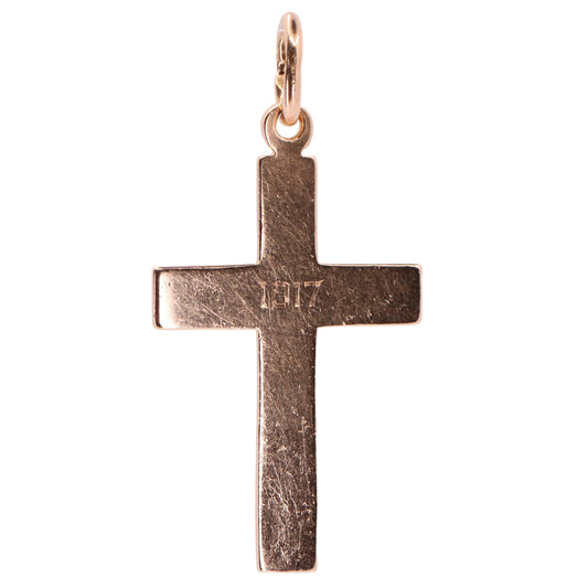 Antique 9ct Hallmarked 1917 Yellow Gold Cross Pendant Religious Charm