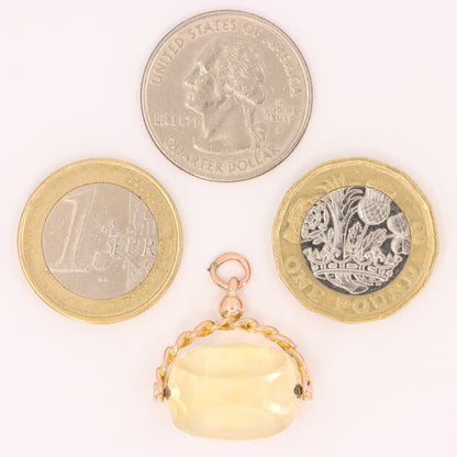 Antique 9ct Hallmarked  Yellow Gold Citrine Spinner Fob Pendant Charm Gift