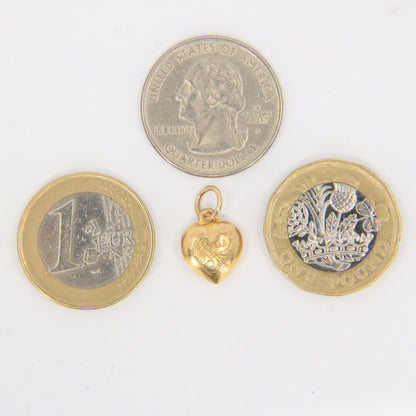 Vintage 9ct Yellow Gold Floral Engraved Heart Hollow Love Themed Charm Pendant
