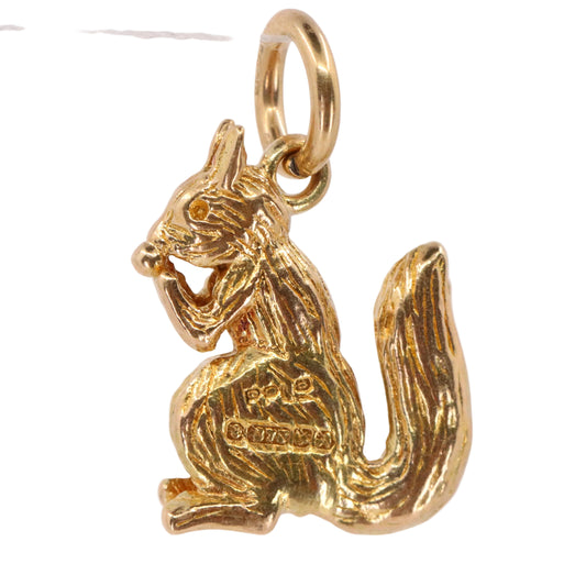 Vintage 9ct Hallmarked Gold Eating Squirrel Charm Pendant Woodland Animal Gift