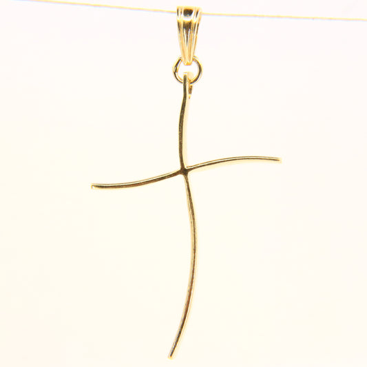 Vintage 14K Gold Modern Contemporary Art Wavey Cross Pendant Yellow Gold Charm