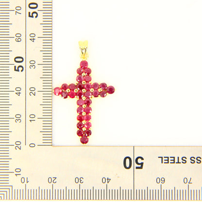 Vintage 18K Gold Cross Pendant Red Garnet Set Studded Cross Charm 18K Yellow Gold