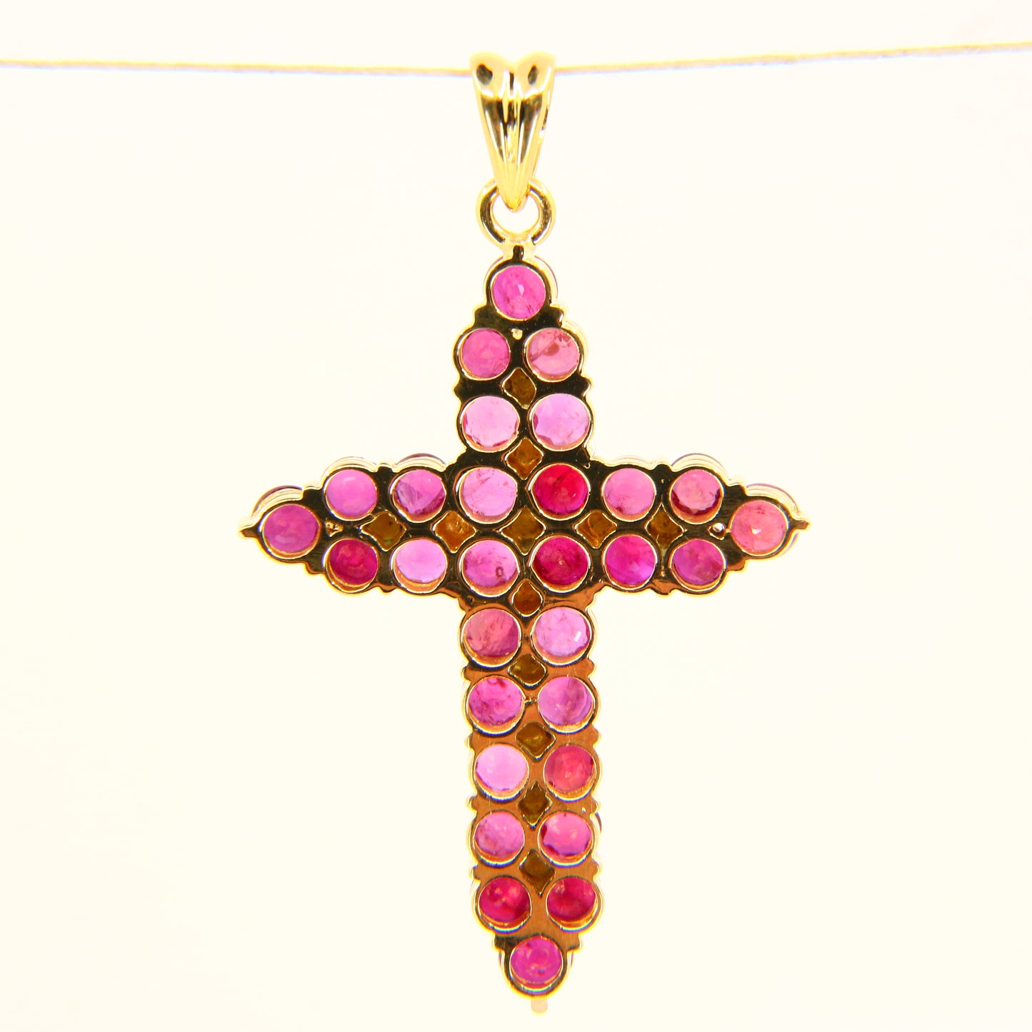 Vintage 18K Gold Cross Pendant Red Garnet Set Studded Cross Charm 18K Yellow Gold