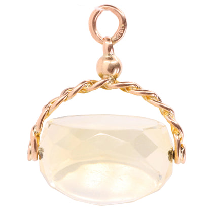 Antique 9ct Hallmarked  Yellow Gold Citrine Spinner Fob Pendant Charm Gift