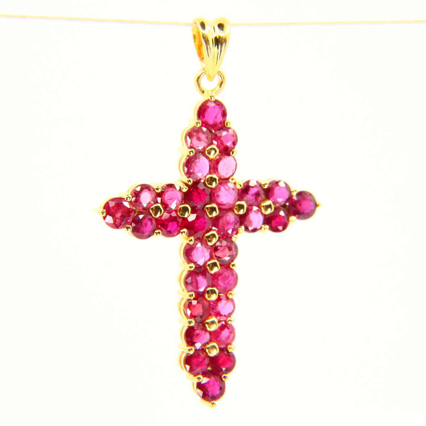 Vintage 18K Gold Cross Pendant Red Garnet Set Studded Cross Charm 18K Yellow Gold