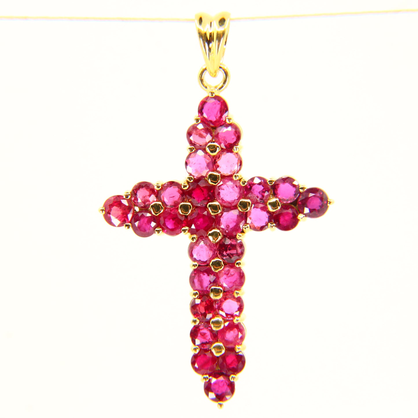 Vintage 18K Gold Cross Pendant Red Garnet Set Studded Cross Charm 18K Yellow Gold