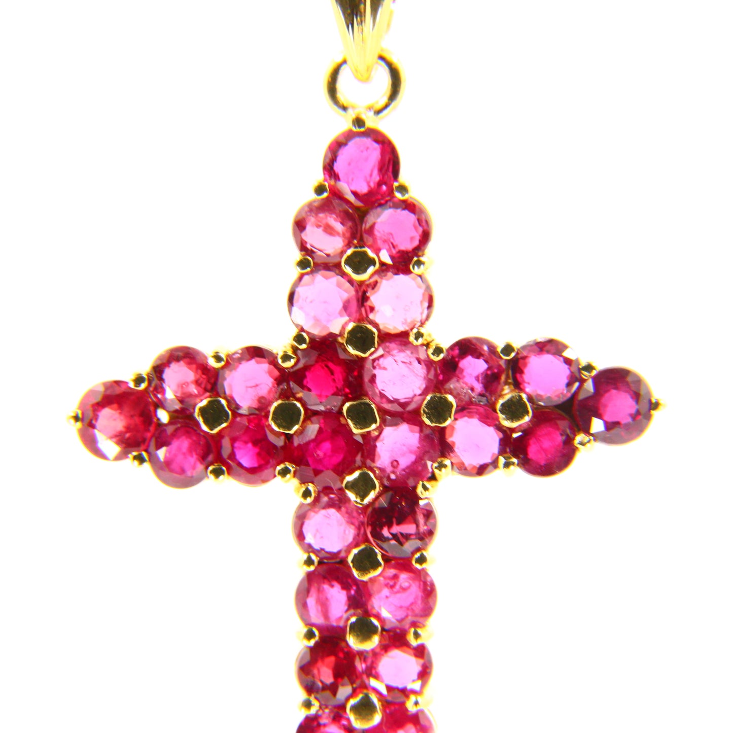 Vintage 18K Gold Cross Pendant Red Garnet Set Studded Cross Charm 18K Yellow Gold