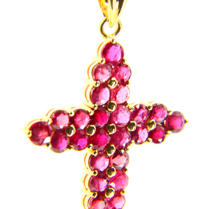 Vintage 18K Gold Cross Pendant Red Garnet Set Studded Cross Charm 18K Yellow Gold