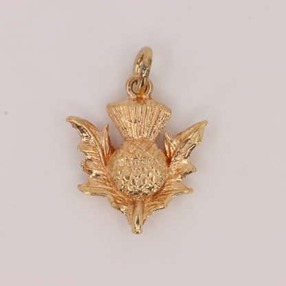 Vintage 9ct Hallmarked Gold Flower Of Scotland Thistle Charm Scottish Pendant