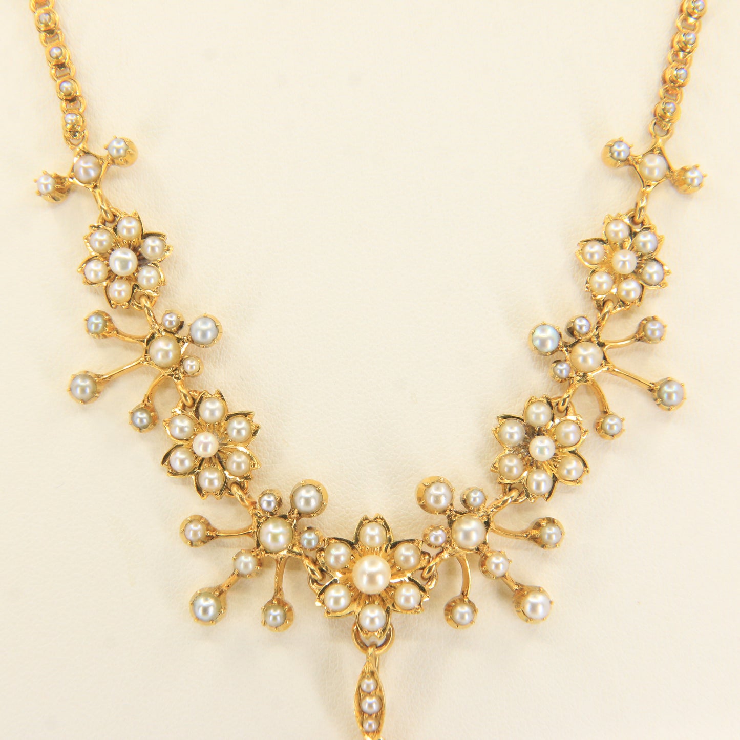 Antique 15ct Yellow Gold Seed Pearl Pendant Necklace With Earrings Jewellery Set