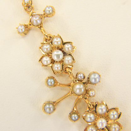 Antique 15ct Yellow Gold Seed Pearl Pendant Necklace With Earrings Jewellery Set