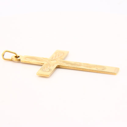 Vintage 9ct Gold Engraved Detailed Front Cross Pendant Hallmarked Yellow Gold