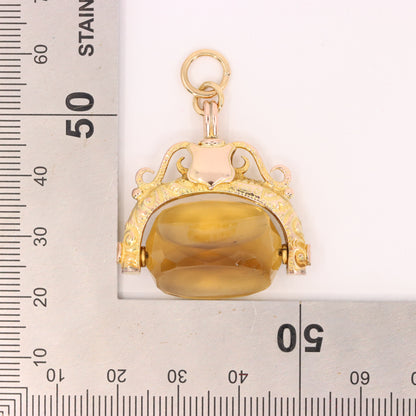 Antique 9ct Hallmarked Yellow Gold Citrine Spinner Fob Pendant Charm Gift