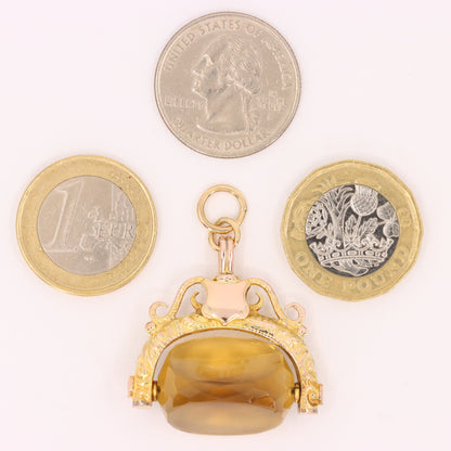 Antique 9ct Hallmarked Yellow Gold Citrine Spinner Fob Pendant Charm Gift