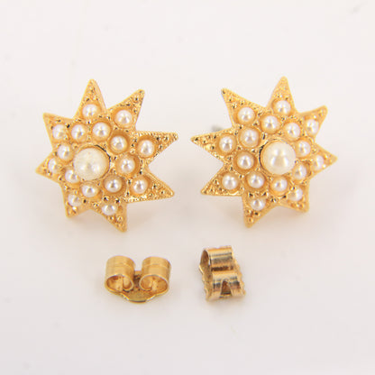 Antique 15ct Yellow Gold Seed Pearl Pendant Necklace With Earrings Jewellery Set