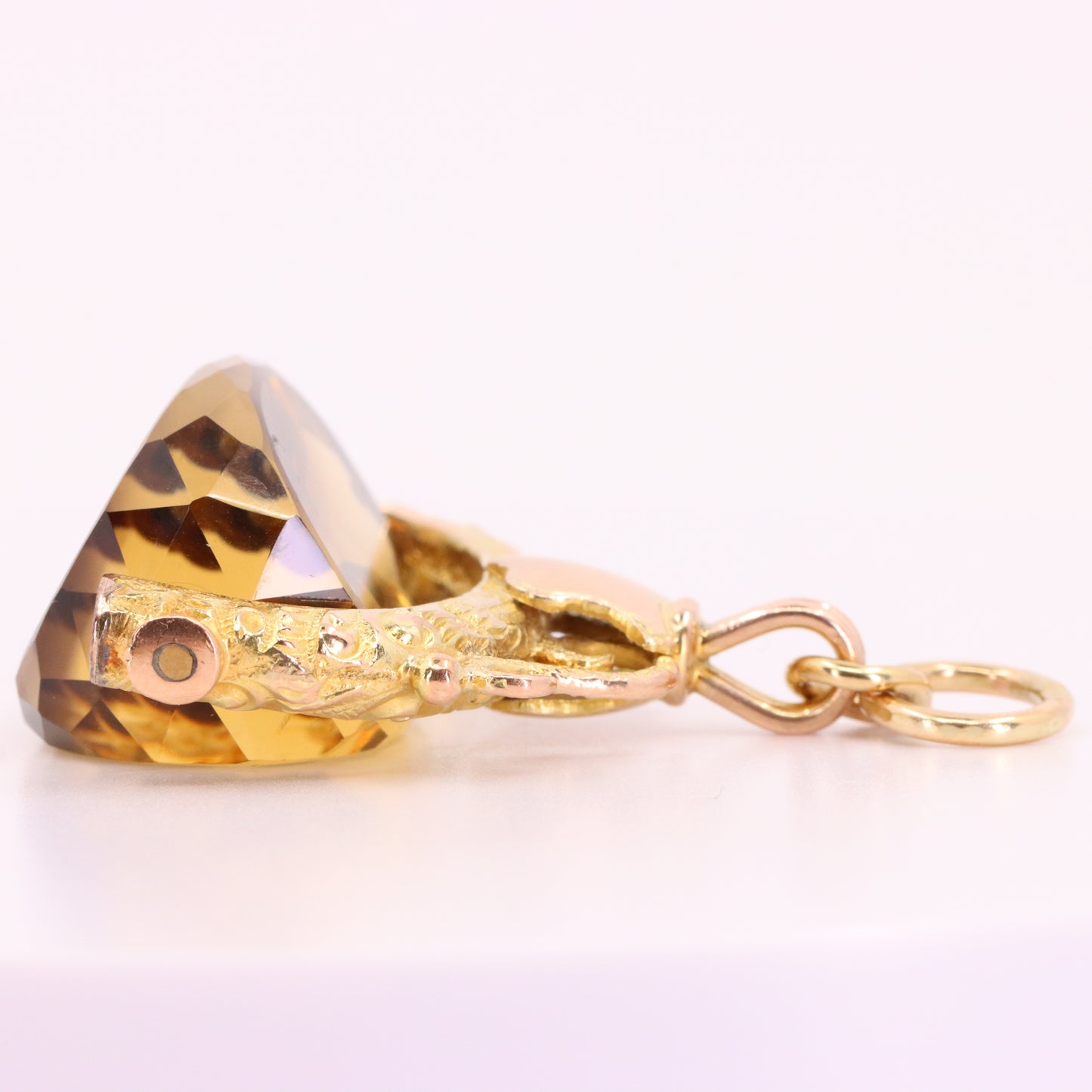 Antique 9ct Hallmarked Yellow Gold Citrine Spinner Fob Pendant Charm Gift