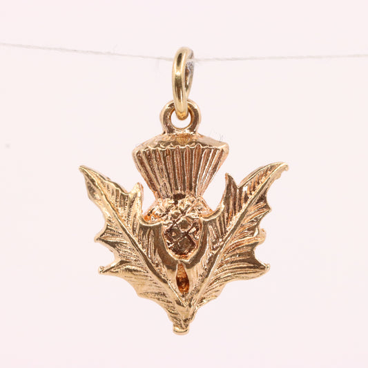 Vintage 9ct Hallmarked Gold Flower Of Scotland Thistle Charm Scottish Pendant