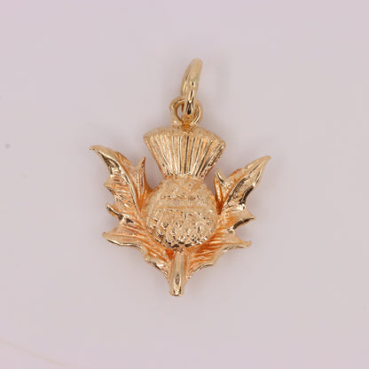 Vintage 9ct Hallmarked Gold Flower Of Scotland Thistle Charm Scottish Pendant