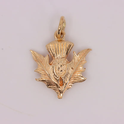 Vintage 9ct Hallmarked Gold Flower Of Scotland Thistle Charm Scottish Pendant