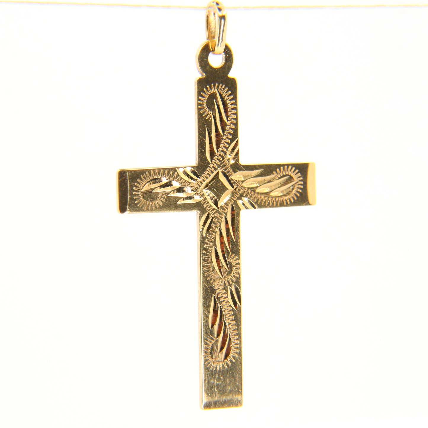 Vintage 9ct Gold Engraved Detailed Front Cross Pendant Hallmarked Yellow Gold